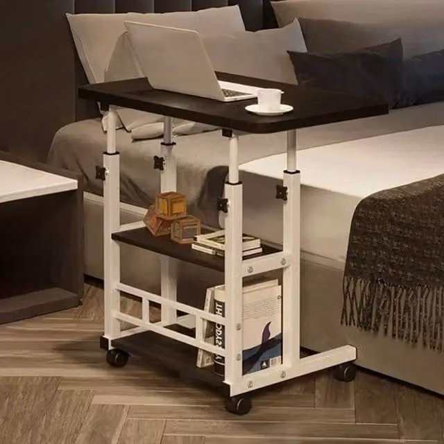 EONLION Black Height Adjustable Mobile Over Bed Table with Folding Top and Castors