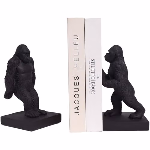 Maison Des Cadeaux Black Gorilla Resin Bookends Set – 4
