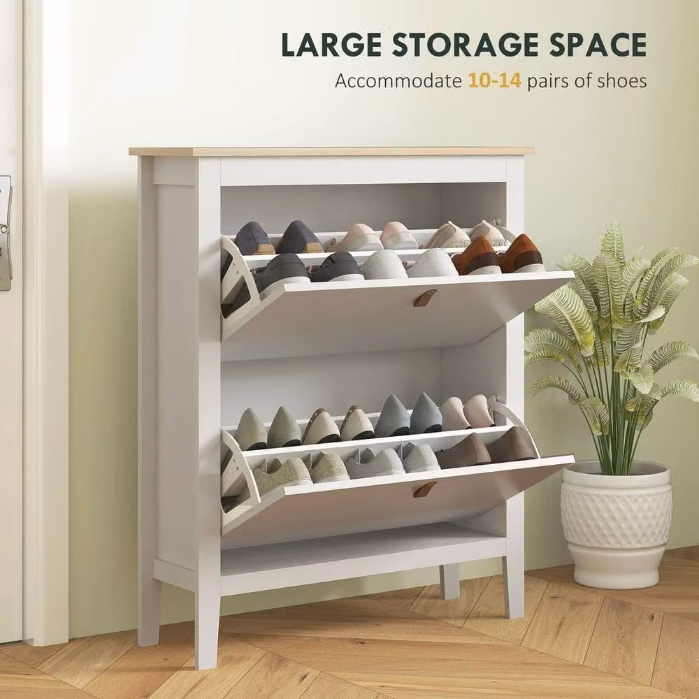 NESTLUNE 2 Drawer Shoe Cabinet with Tilting Compartments and Hinged Doors, White, W: 100 cm, D: 15 cm, H: 100 cm – 3