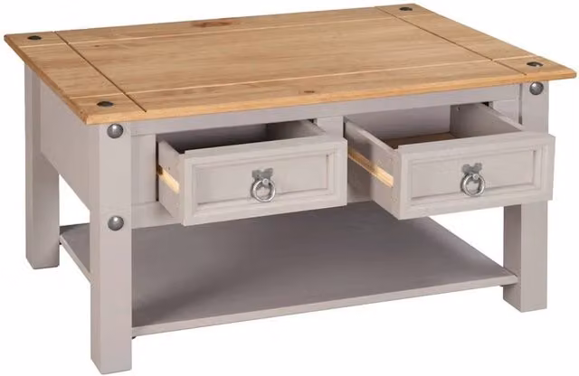 Nordara Grey Waxed Pine Coffee Table with 2 Drawers – 1