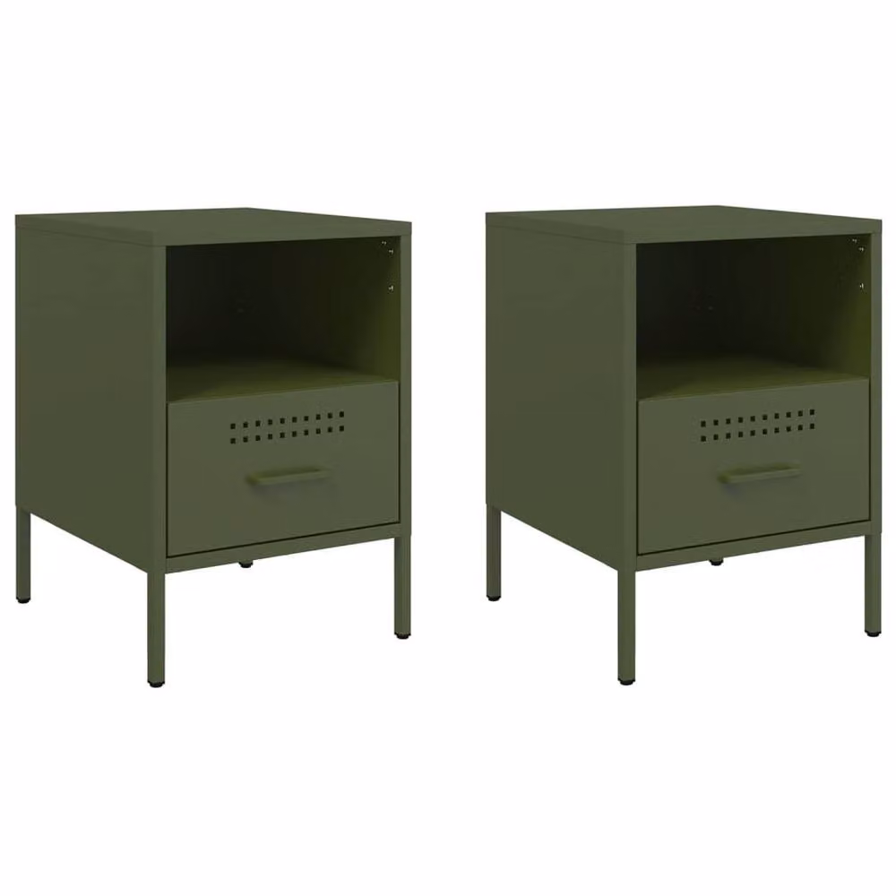 Berkfield Home Sturdy Bedside Cabinets, 2 Piece, Olive Green, W/D/H: 36 x 39 x 50.5 cm – 3