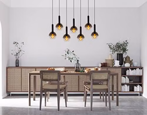 Lucide Marius Dimmable Adjustable Bar Pendant Light in Black with 7 x E27 Glass Shades – 3
