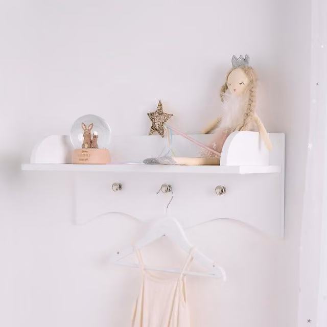 OHS White Wall-Mounted Peg Shelf for Children's Rooms