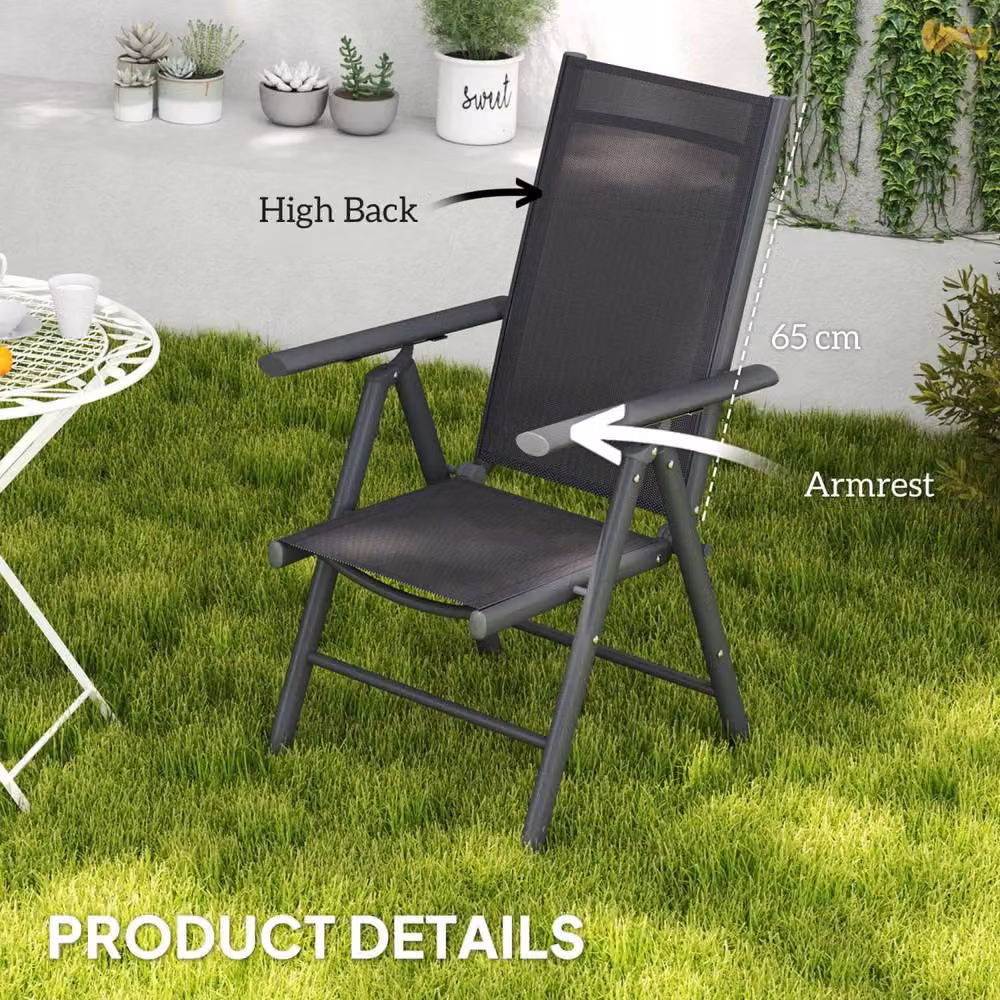 Wyld Haus Set of 2 Dark Grey Aluminium Folding Garden Chairs with Breathable Mesh – 7