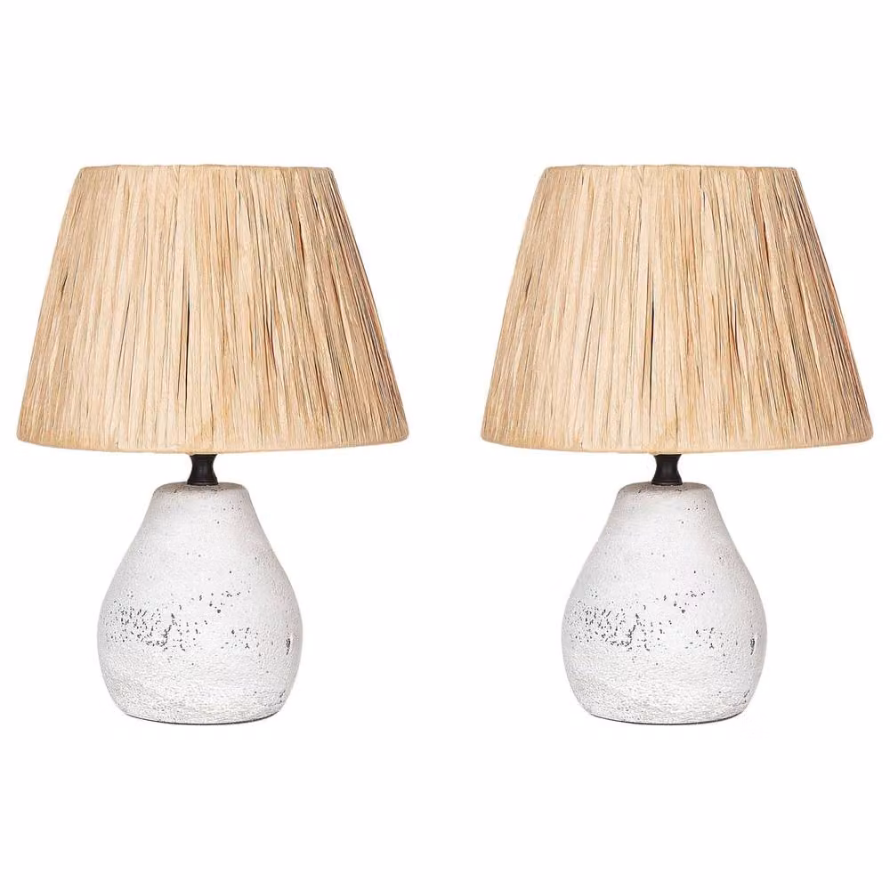 Wyld and Coco Ceramic Table Lamps 2 Pack in White with Natural Cone Paper Shades – 2