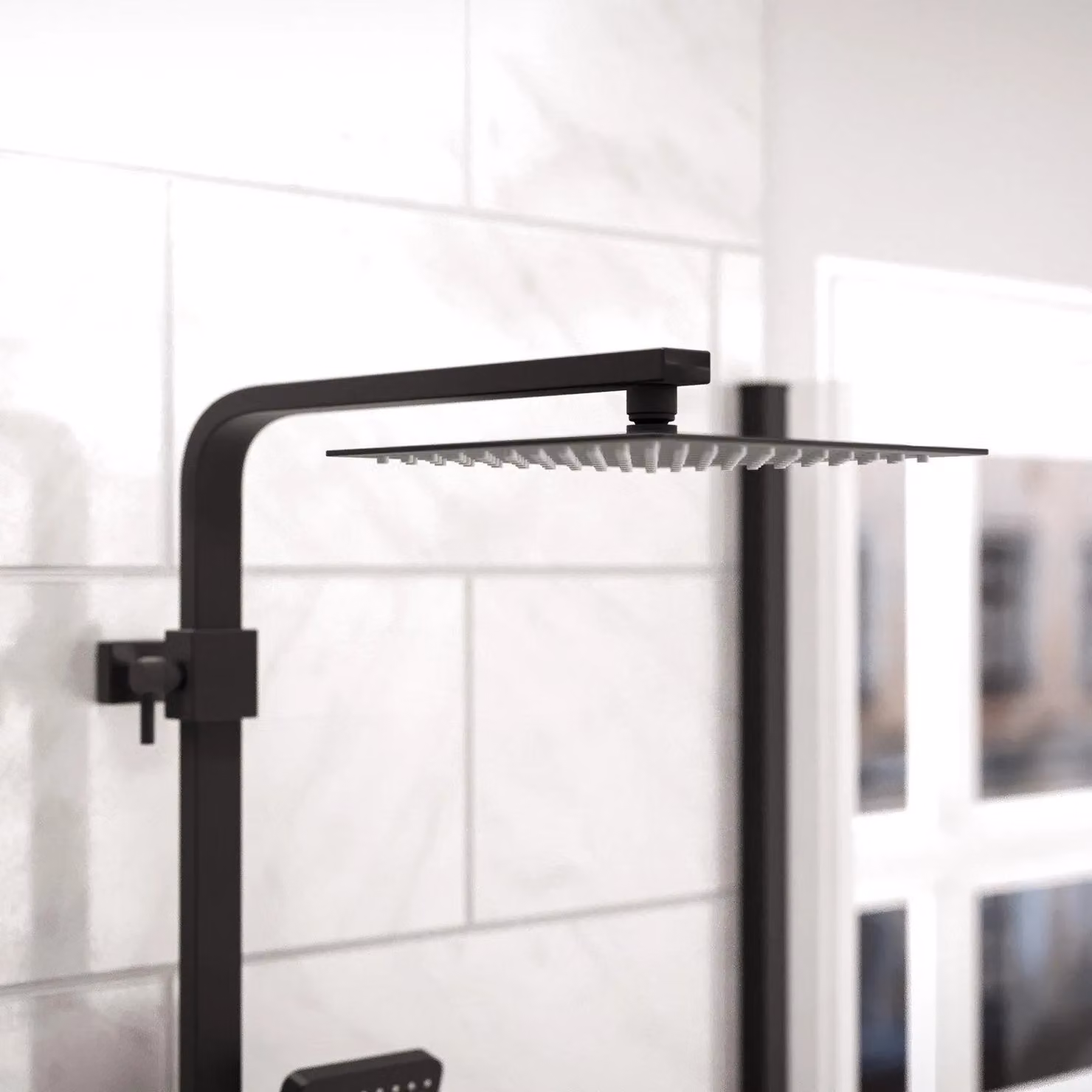 Nes Home Modern Square Matte Black Exposed Thermostatic Mixer Shower Set with Overhead and Handheld Shower Heads – 2