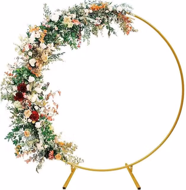 FLAVORA Gold Metal Round Freestanding Balloon Arch Stand