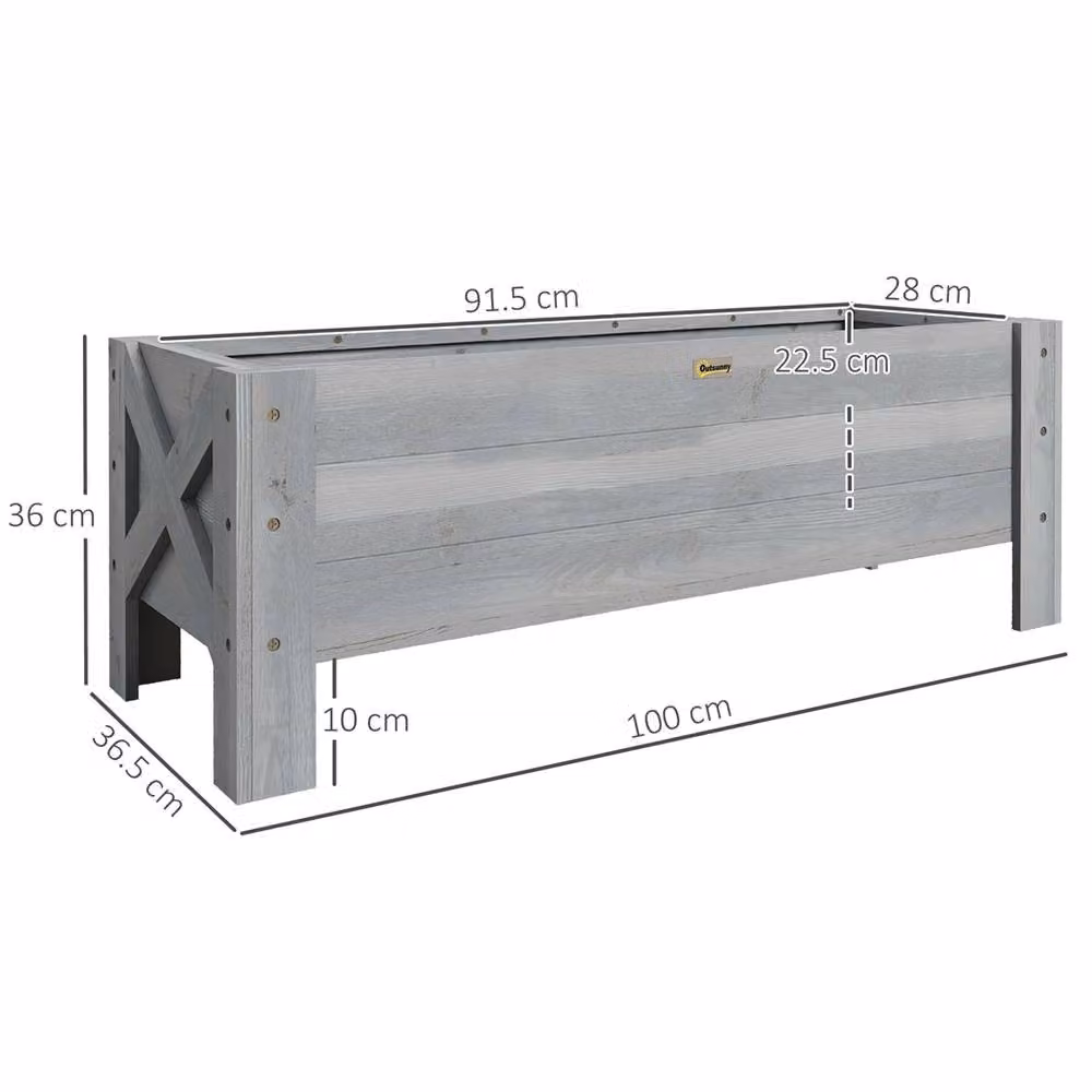 EONLION Grey Wooden Garden Raised Bed Planter Box for Herb Gardens W/D/H: 91.5 x 36.5 x 36.0 cm – 2
