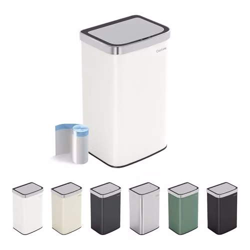 CozyLiving Automatic Motion Sensor Kitchen Bin with Soft Close Lid in White, W/D/H: 65.5 x 29.5 x 39.0 cm – 1