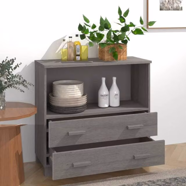 Berkfield Home HAMAR Sideboard in Light Grey, Solid Pine Wood, W/D/H: 85 x 35 x 80 cm – 1