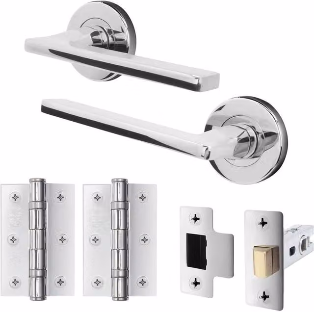 AFIT Polished Chrome Aluminium Door Handle Latch Set in Silver