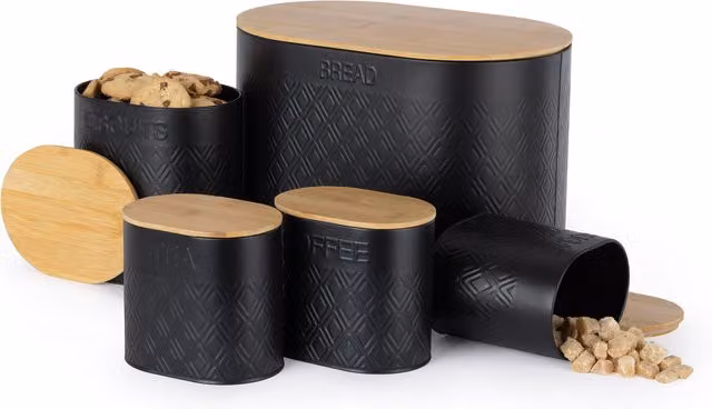 Livivo Elmas Metal Bread Bin and Canister Set in Black