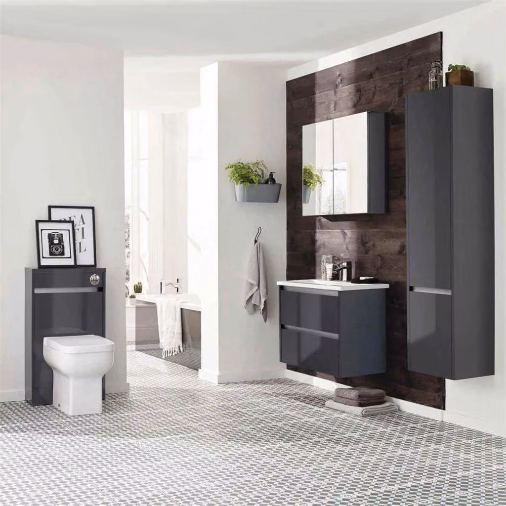 Clifton Grey Gloss Wall Mounted Tall Bathroom Storage Unit W: 35 cm, H: 160 cm – 2