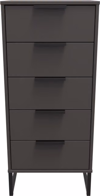2 U Fuji 5 Drawer Tall Bedside Chest in Dark Grey, Ready Assembled – 1