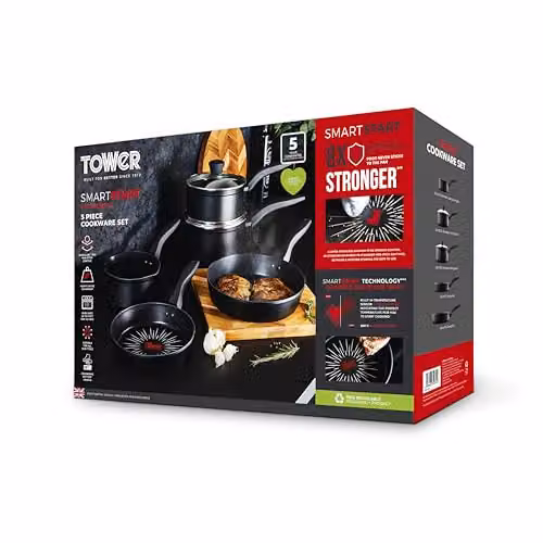 Tower SmartStart Forged 5 Piece Non-Stick Cookware Set in Black – 8