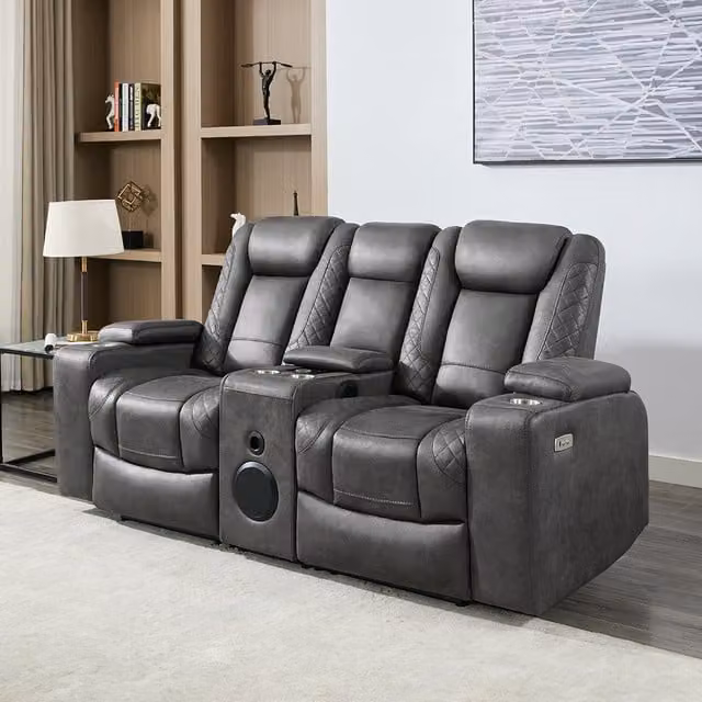 More4Homes Ashton 2 Seater Fabric Auto Recliner Sofa with Home Cinema Console and USB Charging, Grey, W/D/H: 191.5 x 102 x 95 cm