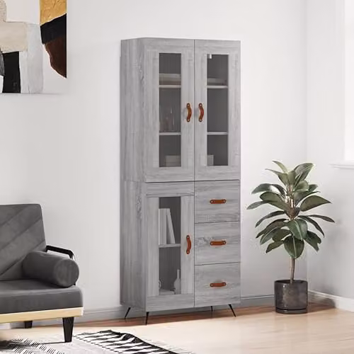 vidaXL Grey Sonoma Highboard with Glass Doors, W/D/H: 69.5 x 34 x 180 cm – 2