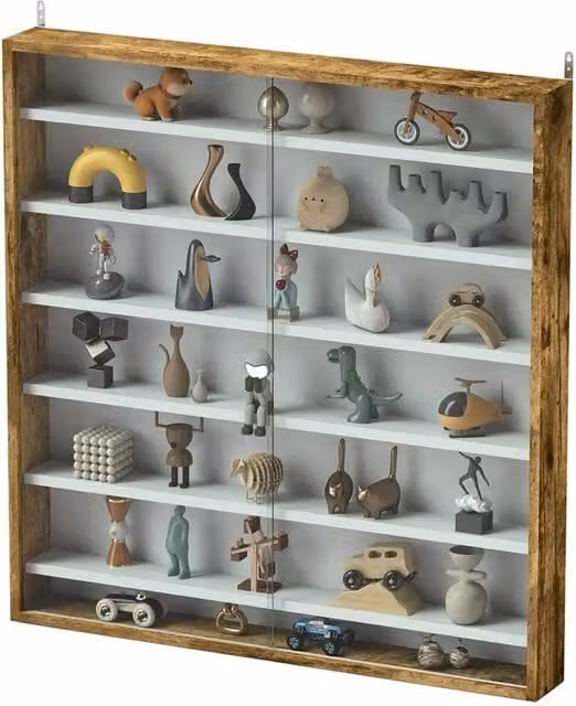 Nordara Rustic Brown Wall Mounted 7-Tier Display Cabinet with Glass Doors and Internal Shelves W/H: 100 x 100 cm – 1