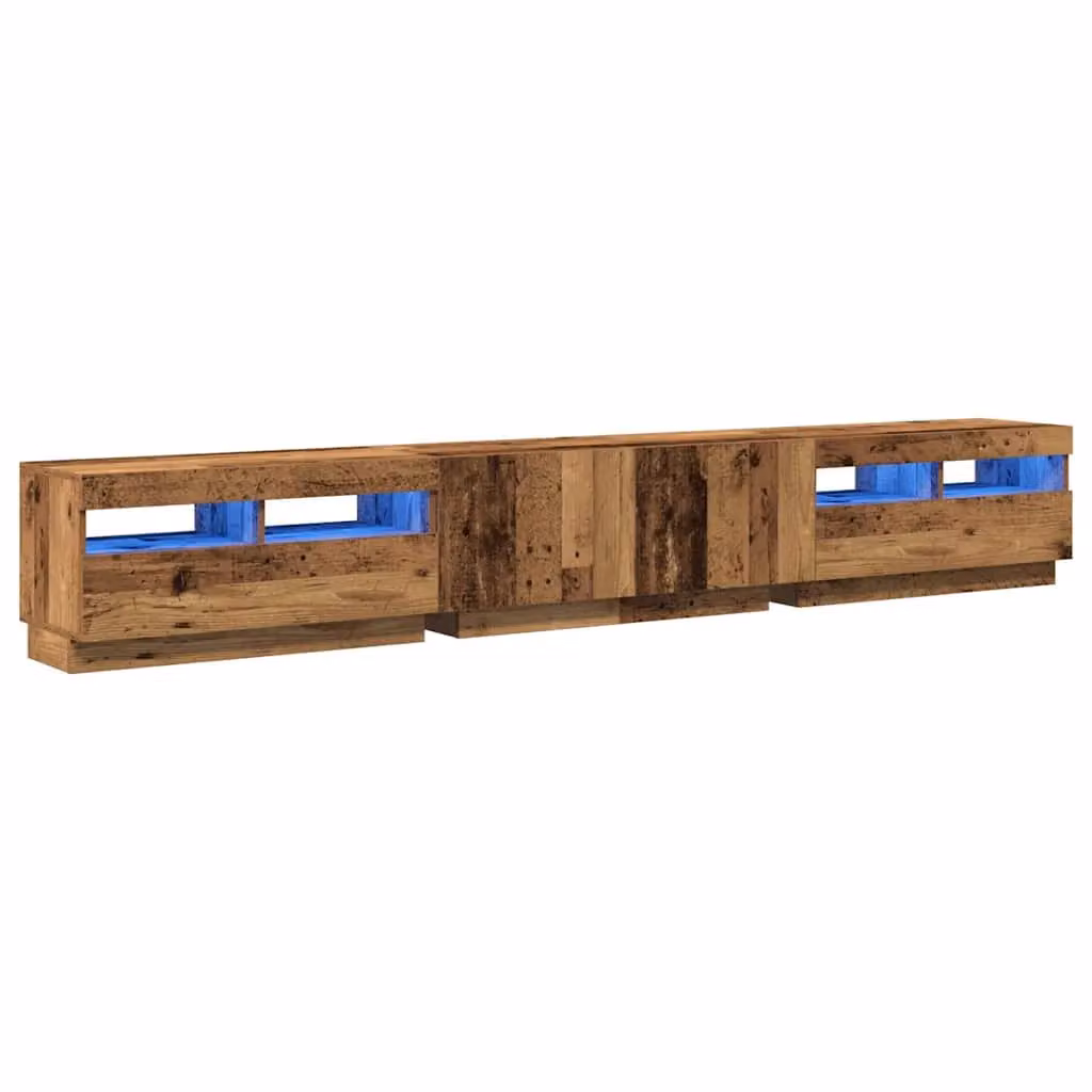 Berkfield Home TV Cabinet with LED Lights in Old Wood Brown, W: 260 cm, D: 40 cm, H: 35 cm – 3