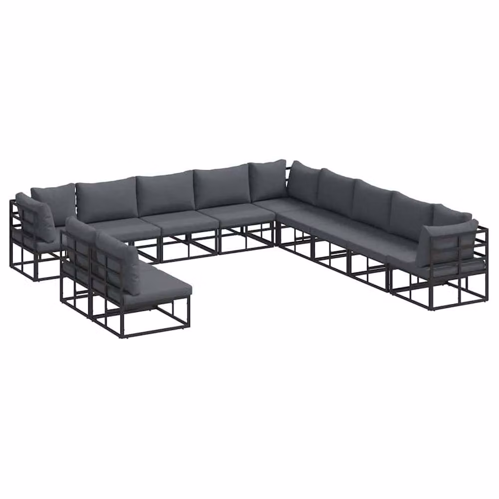 Berkfield Home 11 Piece L-Shape Garden Sofa Set in Black Powder Coated Aluminium with Fabric Cushions and Scatter Pillows – 3
