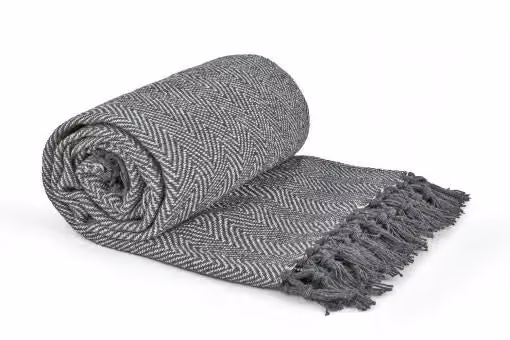 New Edge Blinds Hartley Collection Grey Cotton Geometric Woven Throw, W: 178 cm, L: 254 cm – 3