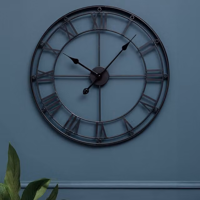 Orsina Industrial Round Metal Wall Clock in Black, Diameter: 59 cm – 2
