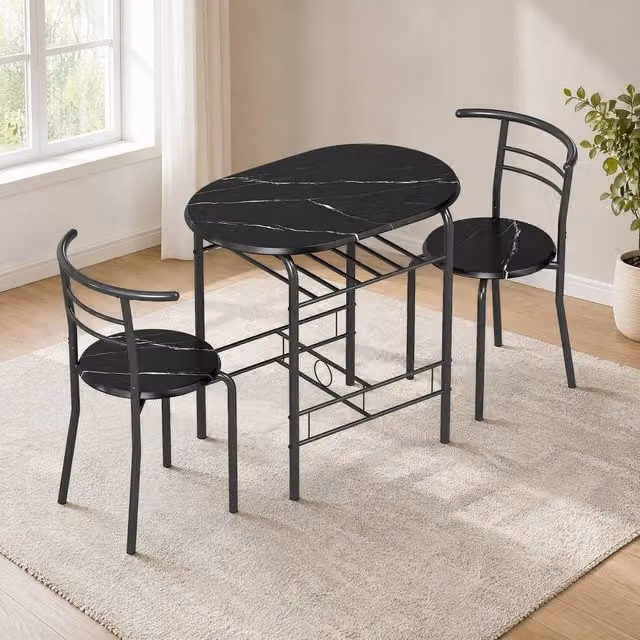 STILVORA Modern Dining Set with Table and 4 Chairs in Black with Wooden Structure – 1