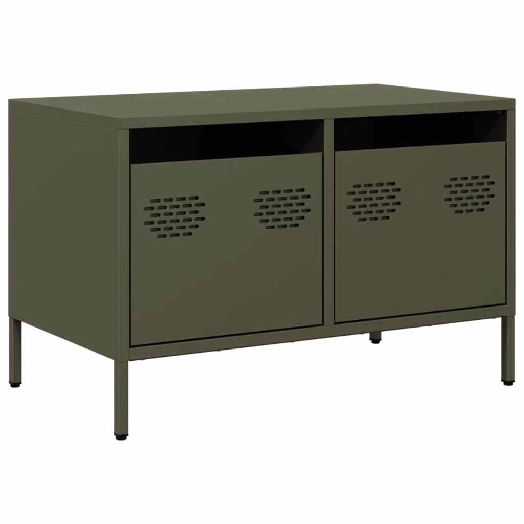 Berkfield Home Industrial TV Cabinet in Olive Green, Cold-rolled Steel, W/D/H: 68 x 39 x 43.5 cm – 2