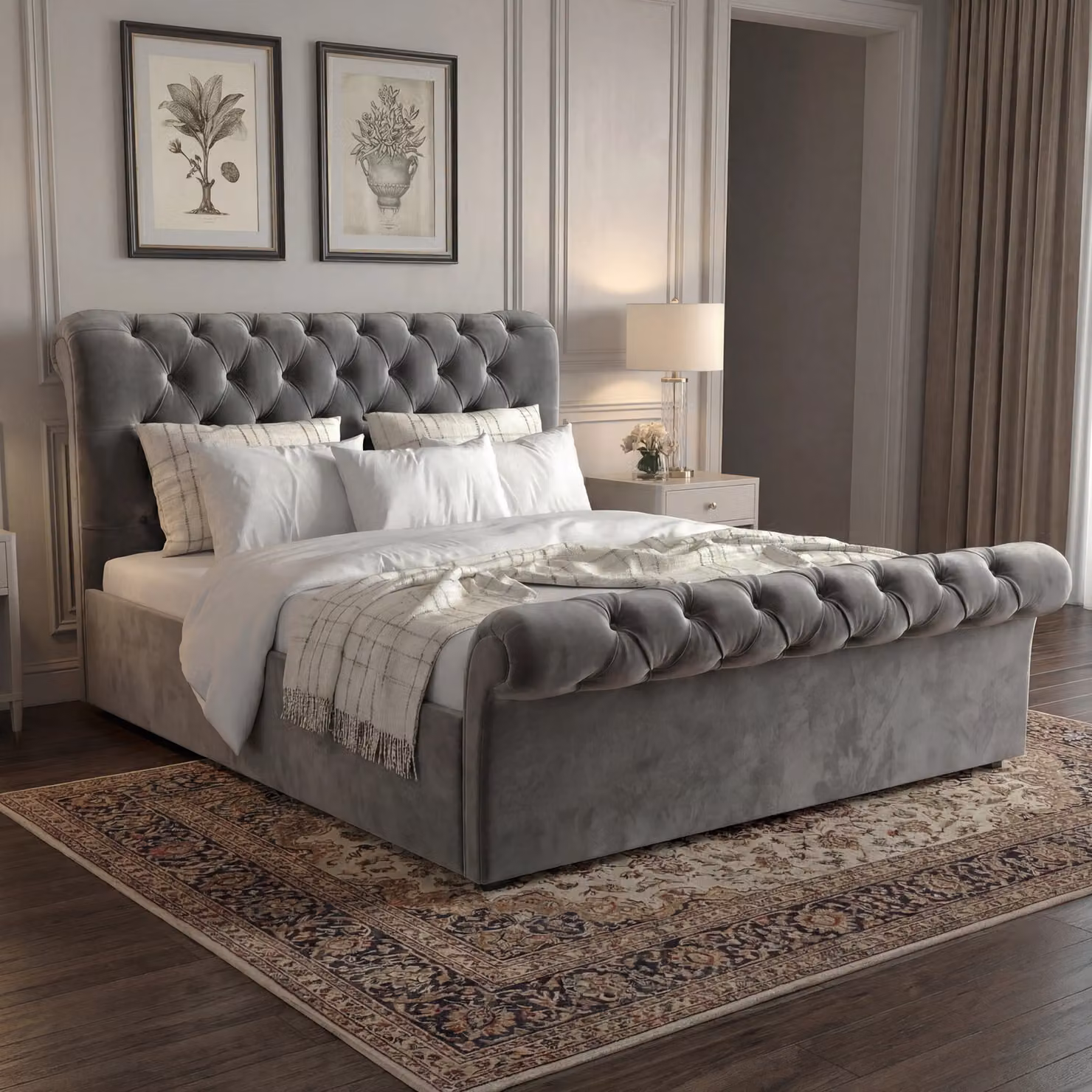 DHS Chesterfield Ottoman Storage Bed Frame with Side Lift Base, King Size (5ft), Dark Grey