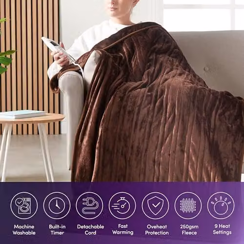 Emperial Luxury Heated Fleece Blanket in Brown, W/D/H: 160 x 130 cm – 3