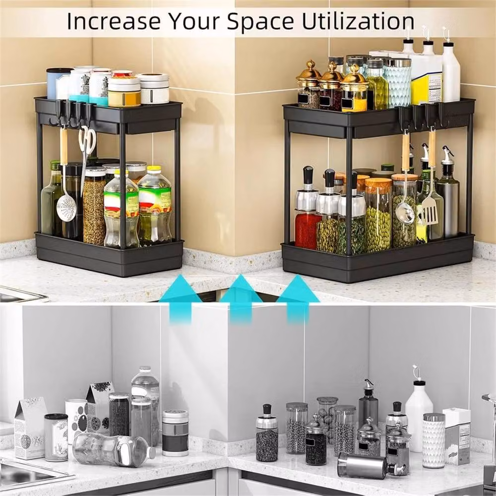 Nordara 2 Pack Black Under Sink Pull Out Storage Rack Drawers for your Kitchen – 5
