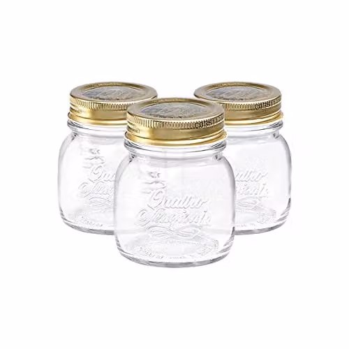 Bormioli Rocco Quattro Stagioni Glass Storage Jars with Screw Top Lids, 150ml, Pack of 3, Transparent