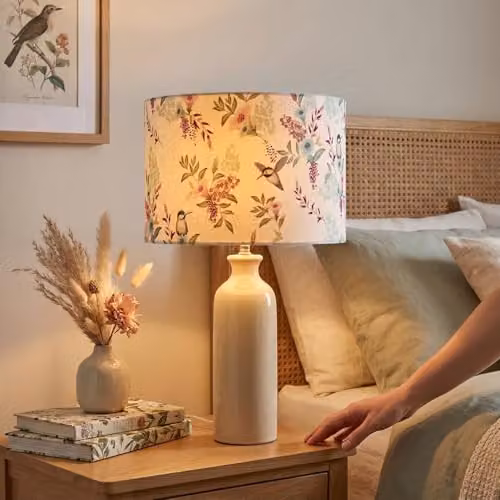 Happy Homewares Botanical Woodland-Inspired Fabric Round Lampshade in Multicolour, W: 30 cm, D: 30 cm, H: 20 cm – 2