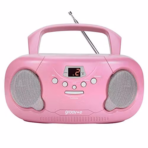 Groov-e Original Boombox Portable CD Player with Bluetooth and Radio in Pink