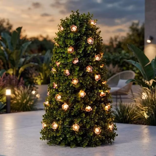 Garden Greatness Solar Flower LED String Lights in Multicolour with Copper Metal Detail
