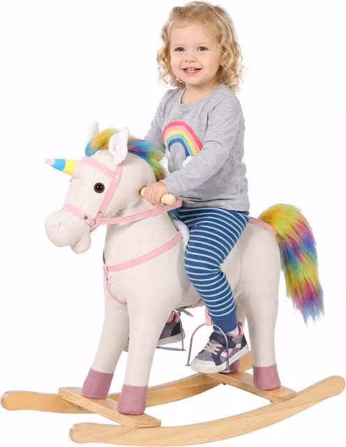 AIYAPLAY Kids Wood Rocking Horse in Cream
