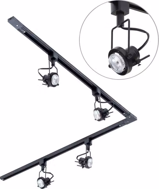 Litecraft Modern 2m L-Shape LED Track Light Kit with Greenwich Spotlight Heads in Black