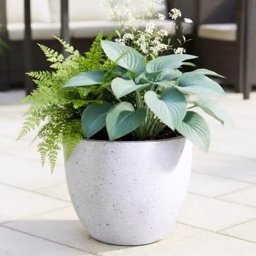 IDEALIST Set of 3 Speckled Grey Stone and Ceramic Round Outdoor Plant Pots, Diameter: 30 cm, Volume: 19 l