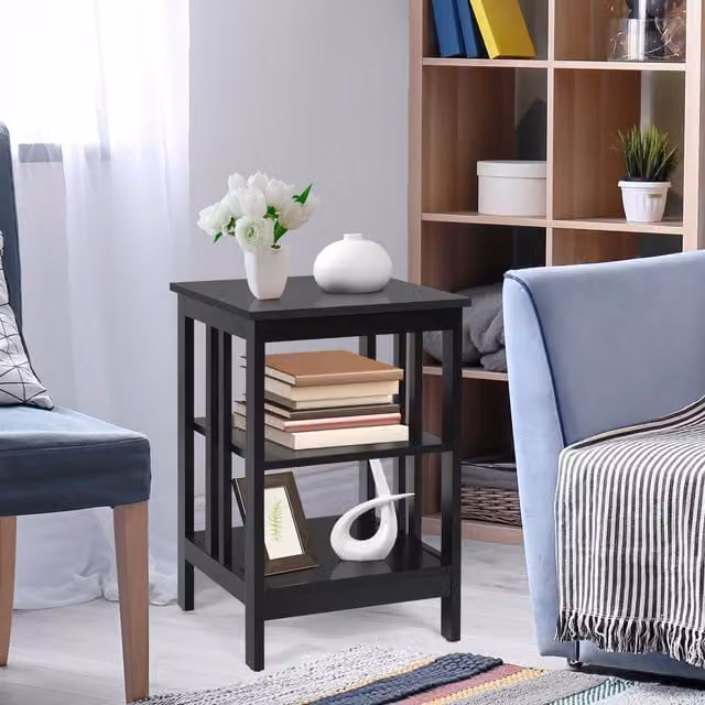 Costway 3-Tier Black Nightstand and Side Table