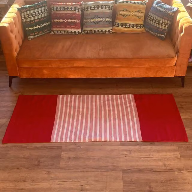 KDMK Handwoven Ethnic Striped Indian Cotton Rug in Red and Pink