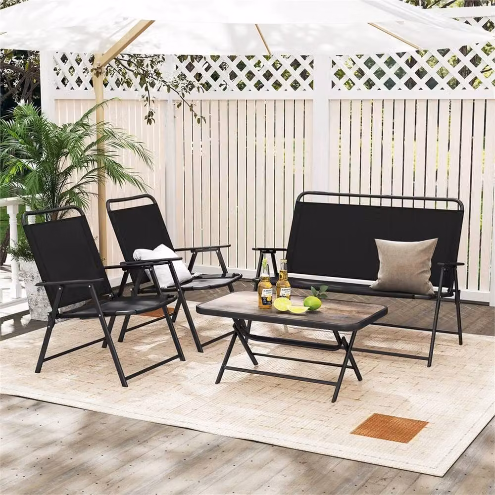 NESTLUNE Modern Outdoor Conversation Furniture Set in Black with Upholstered Cushions and Metal Frame, W/D/H: 100 x 100 x 100 cm – 4