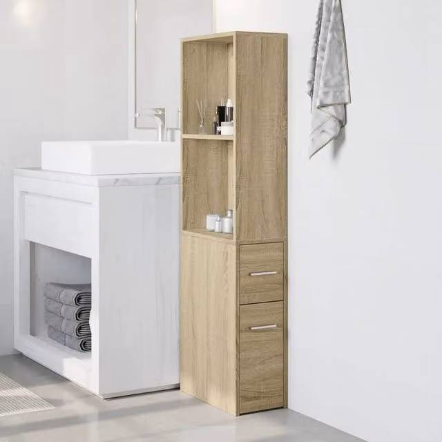 Berkfield Home Narrow Bathroom Cupboard with Wheels in Sonoma Oak Light Oak, H 135 x W 22 x D 41 cm – 1