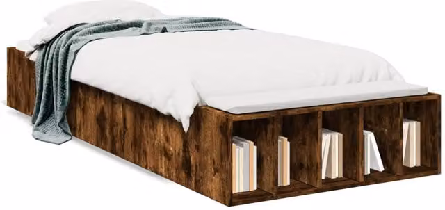 Berkfield Home Single Bed Frame in Smoked Oak Brown with Side Compartments, W/D/H: 90 x 190 x 30 cm – 1