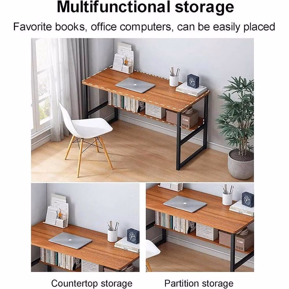 FORGEVIO Modern Computer Desk for Home Office in Brown and Black, W/D/H: 120 x 60 x 72 cm – 4