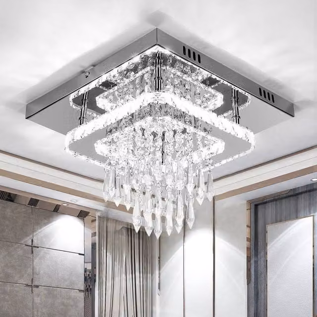 SPETLEK Square Crystal LED Ceiling Light in Clear and Silver – 1