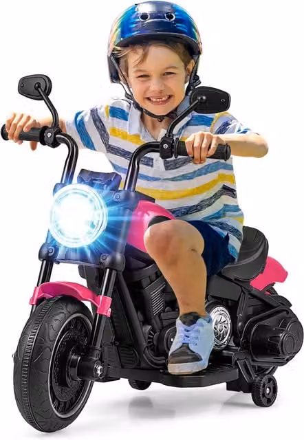 Costway 6V Kids Electric Ride On Motorcycle with Light and Sound in Pink