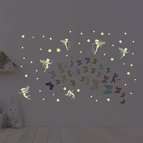 WALPLUS Glow in the Dark Floral Butterfly and Flower Wall Stickers for Childrens Nurseries, Multicolour – 2