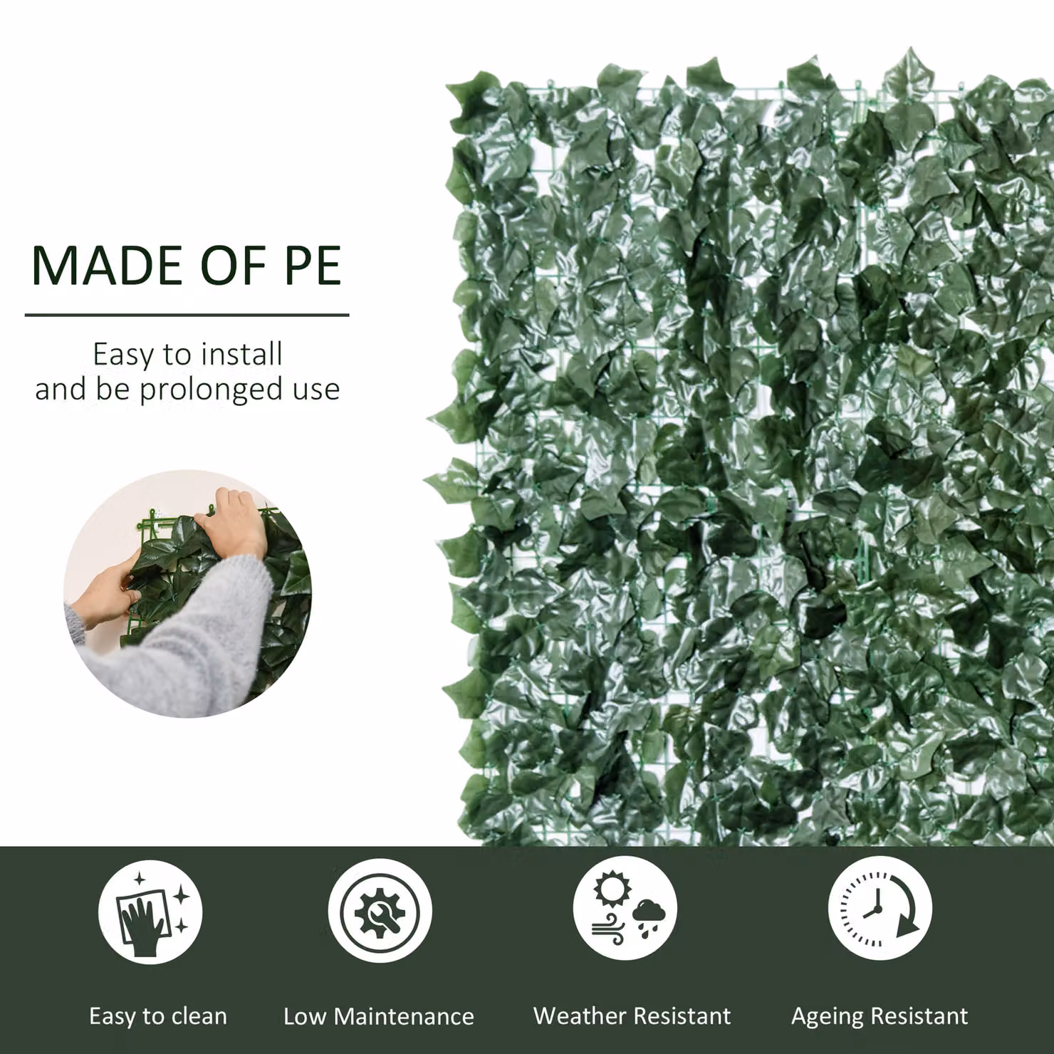 Outsunny Artificial Hedge Privacy Screen, Green, W: 300 cm, H: 150 cm – 4