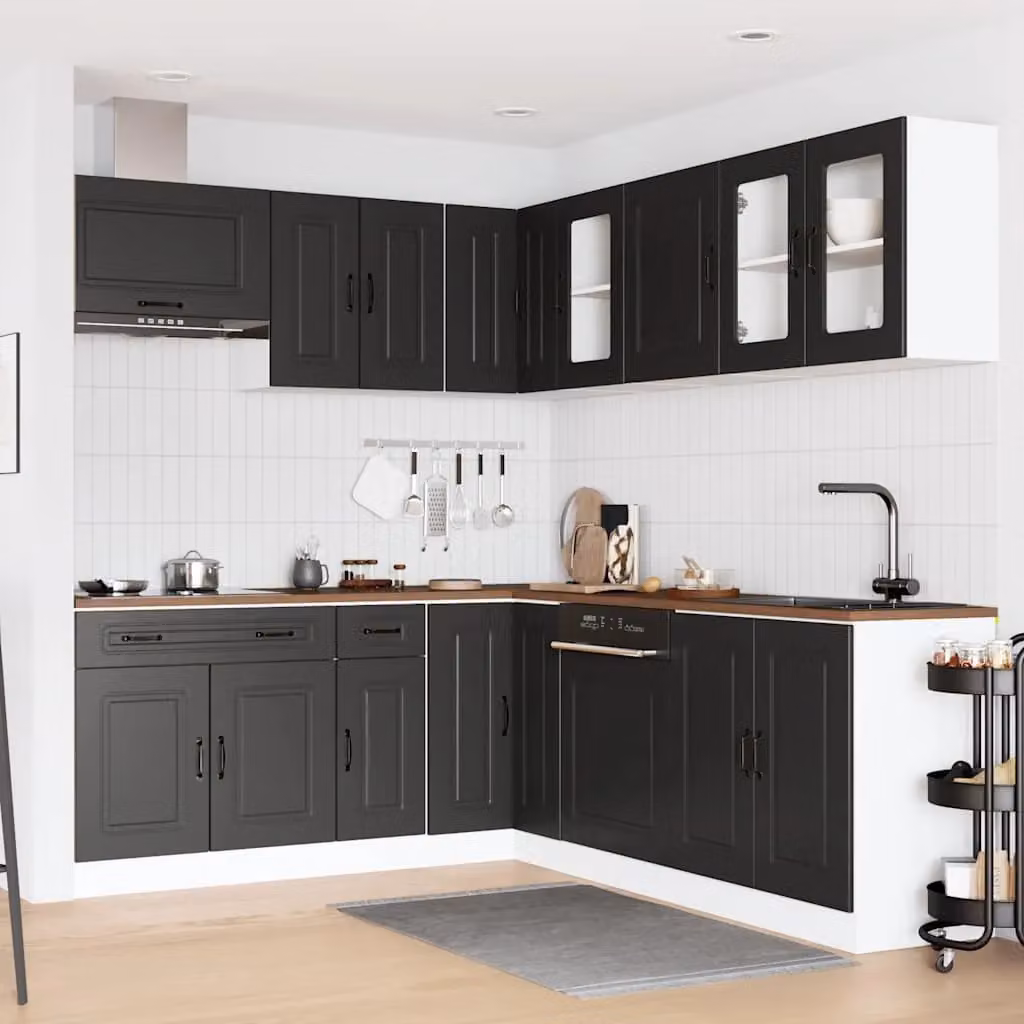 Berkfield Home Kalmar 11 Piece Black Matt Engineered Wood Kitchen Cabinet Set – 2