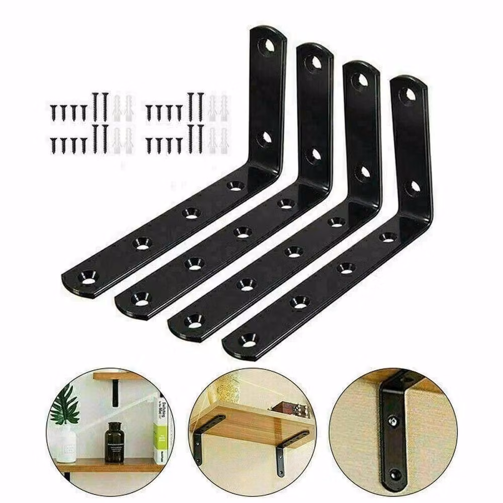 Havendro 4-Piece Set of Heavy Duty L-Shape Iron Corner Braces in Matt Black – 3